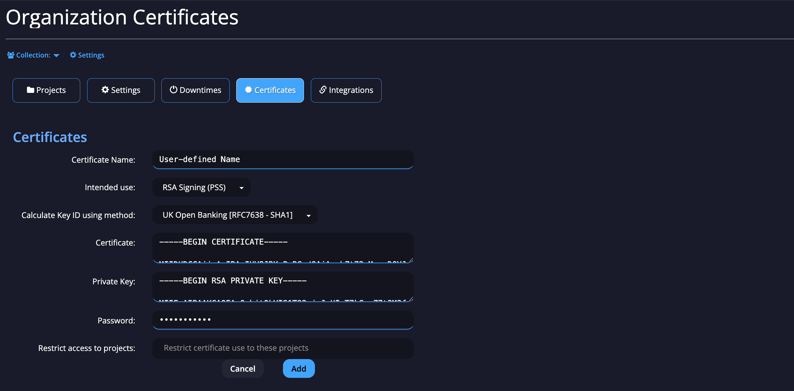 Upload Certificate