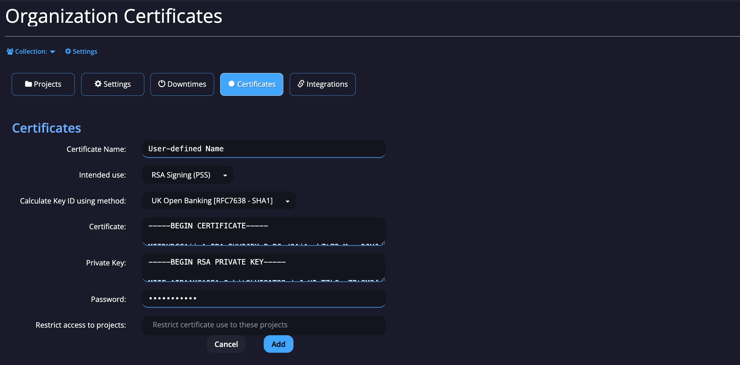 Upload Certificate