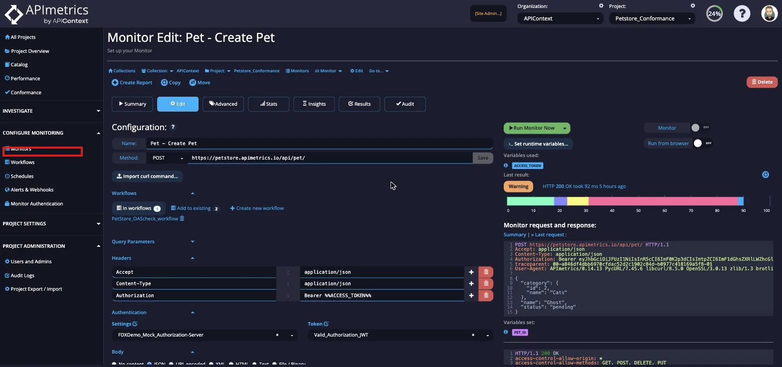 Monitor Edit page with the Monitors option highlighted in the Configure Monitoring sidebar